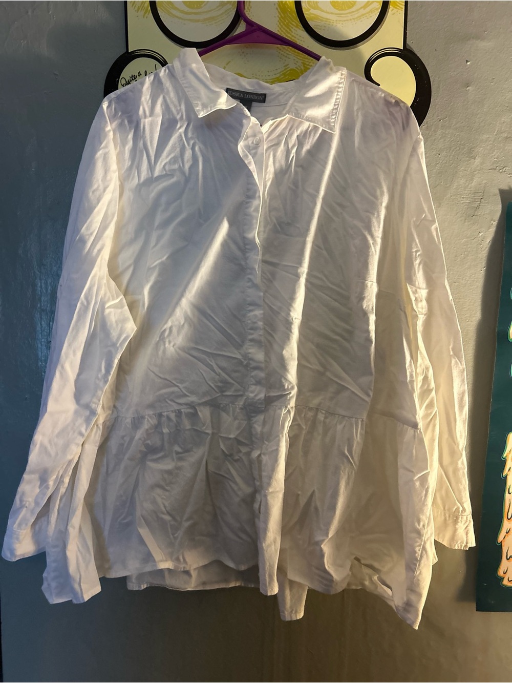 Jessica London White Peplum Button-Front Blouse